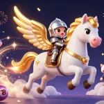 Engage with go8's thrilling lottery action as a celestial horse and knight gallop through a vibrant gaming scene.